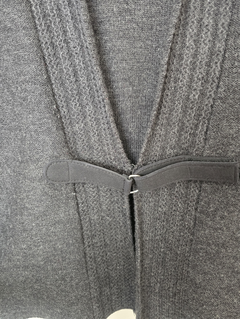 Sarah Spencer Dark Charcoal Shawl Collar Tie-Front Cardigan 100% Wool Size L - Picture 3 of 10